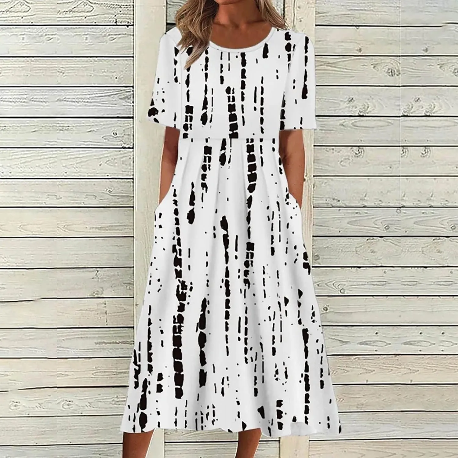 Business Dress for Women Empire Waist Ruched Front Pocket Short Sleeve Maxi Dresses Boho Floral Flowy Summer Dress