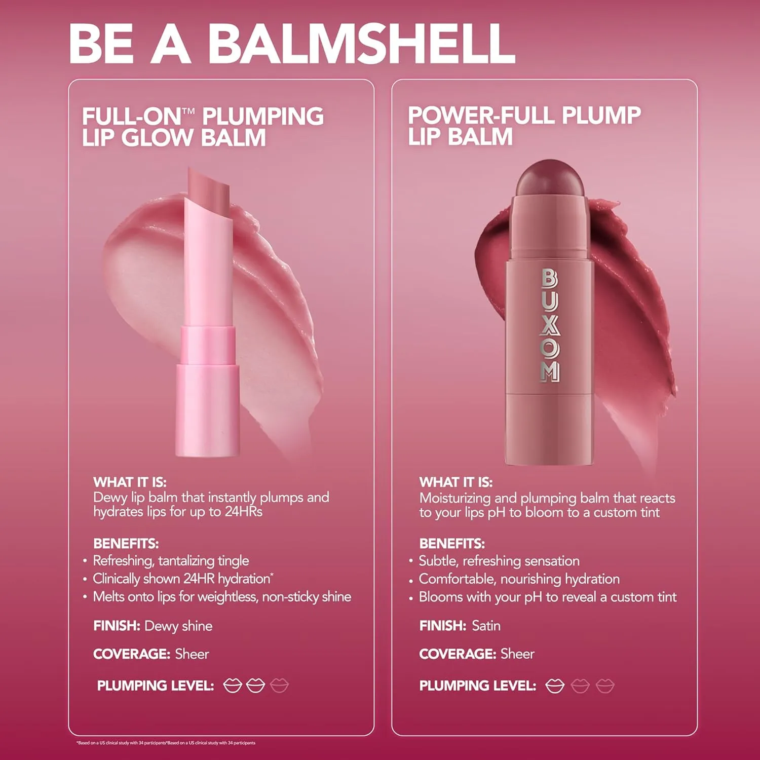 BUXOM Full-On Plumping Lip Glow Balm, Tinted Lip Balm, Hydrating and Moisturizing Lip Treatment, Cruelty Free