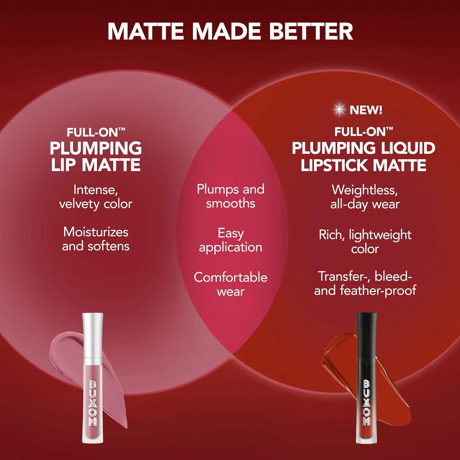 BUXOM Full-ON Plumping Liquid Lipstick Matte - Transfer-proof Plumping Lip Color, 8-hour long wear with Vitamin E Hyaluronic Acid & Plumping Peptide Complex to Hydrate & Smooth Lip Lines, Cruelty-Free