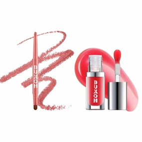Buxom Full On Glossy Lip Oil in Cherry Flip Power Line Plumping Lip Liner in Rich Rose