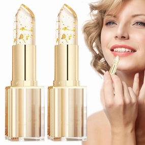 Bymolia Color Changing Lipstick, Mood Lipstick Color Changing Long Lasting Gold Foil, By Molia Gold Crystal Color Changing Lip Stick Transparente Moisturizing Lip Balm (2pcs)