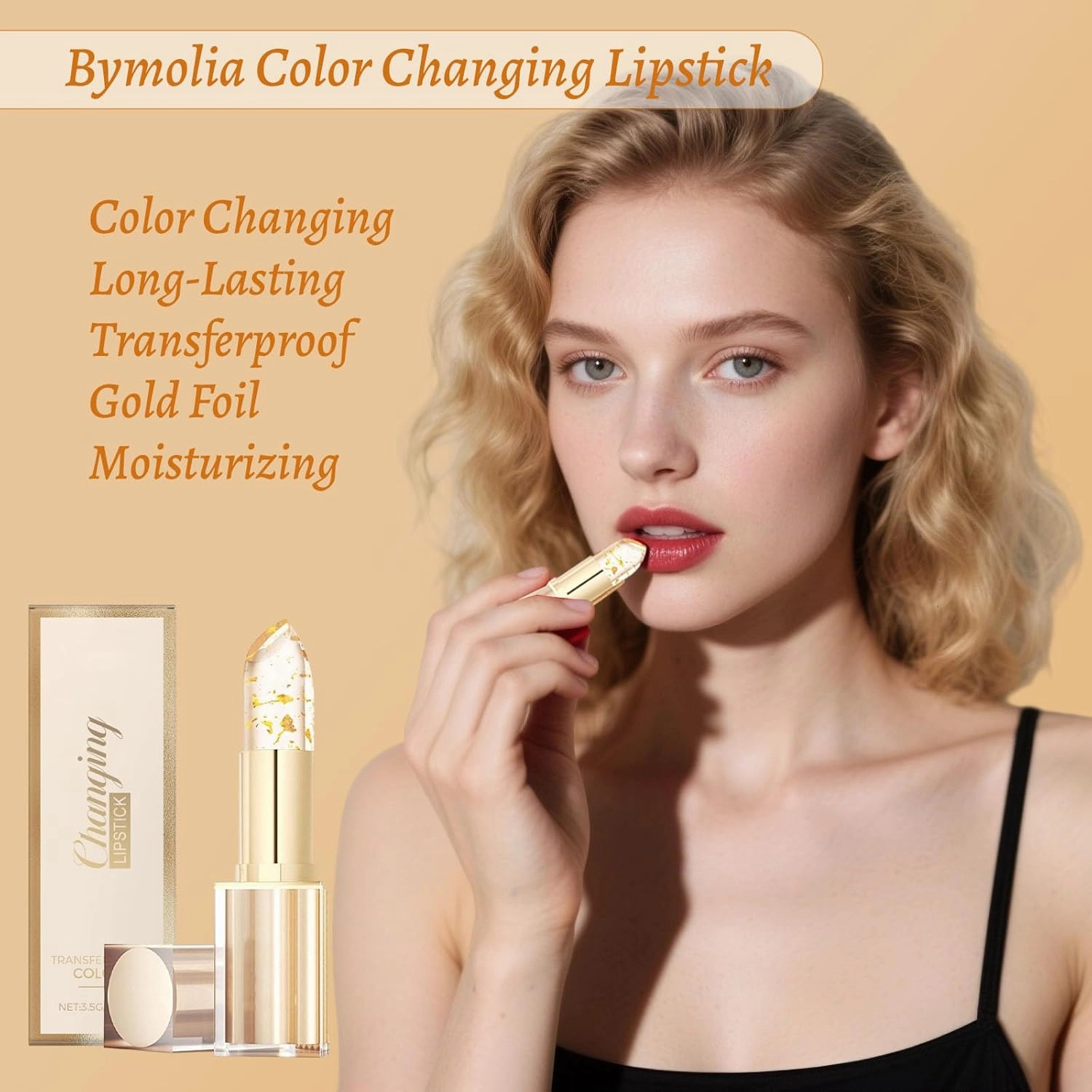 Bymolia Color Changing Lipstick, Transferproof Color Changing Lipstick Gold Foil, Mood Lipsticks Color Changing Long-Lasting, 24H Moisturizing, Deep Nourishment, Shine Makeup Every Day (3PCS)