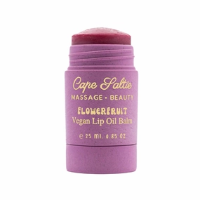 Cape Saltie · Massage Beauty Flowerfruit Vegan Oil Lip Balm in "Rainbow Milk Tea" — Raspberry, Rose, (25ml, 0.85 oz, Jumbo Size Tint) | Nourish, Hydrate, Moisturize | Infused with Natural Fruit Oil
