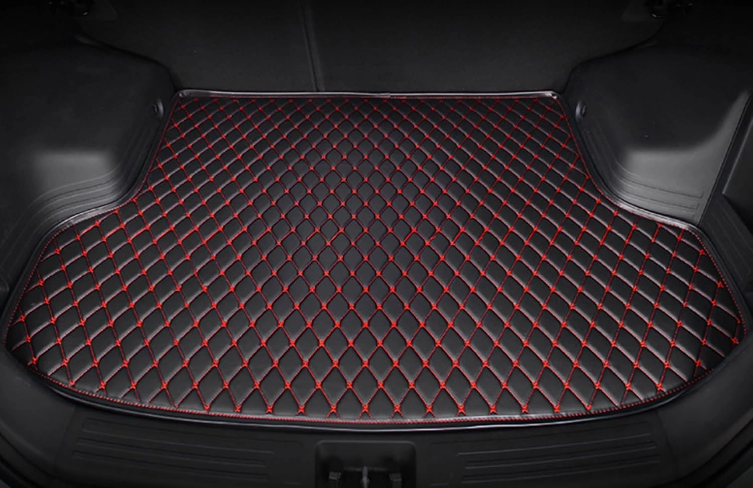 Car Trunk Mat for Genesis GV70 EV Pure Electric 2023 2024, All Weather Cargo Liners Protection Mat Leather Waterproof Car Accessories,Black-Red-LowSide
