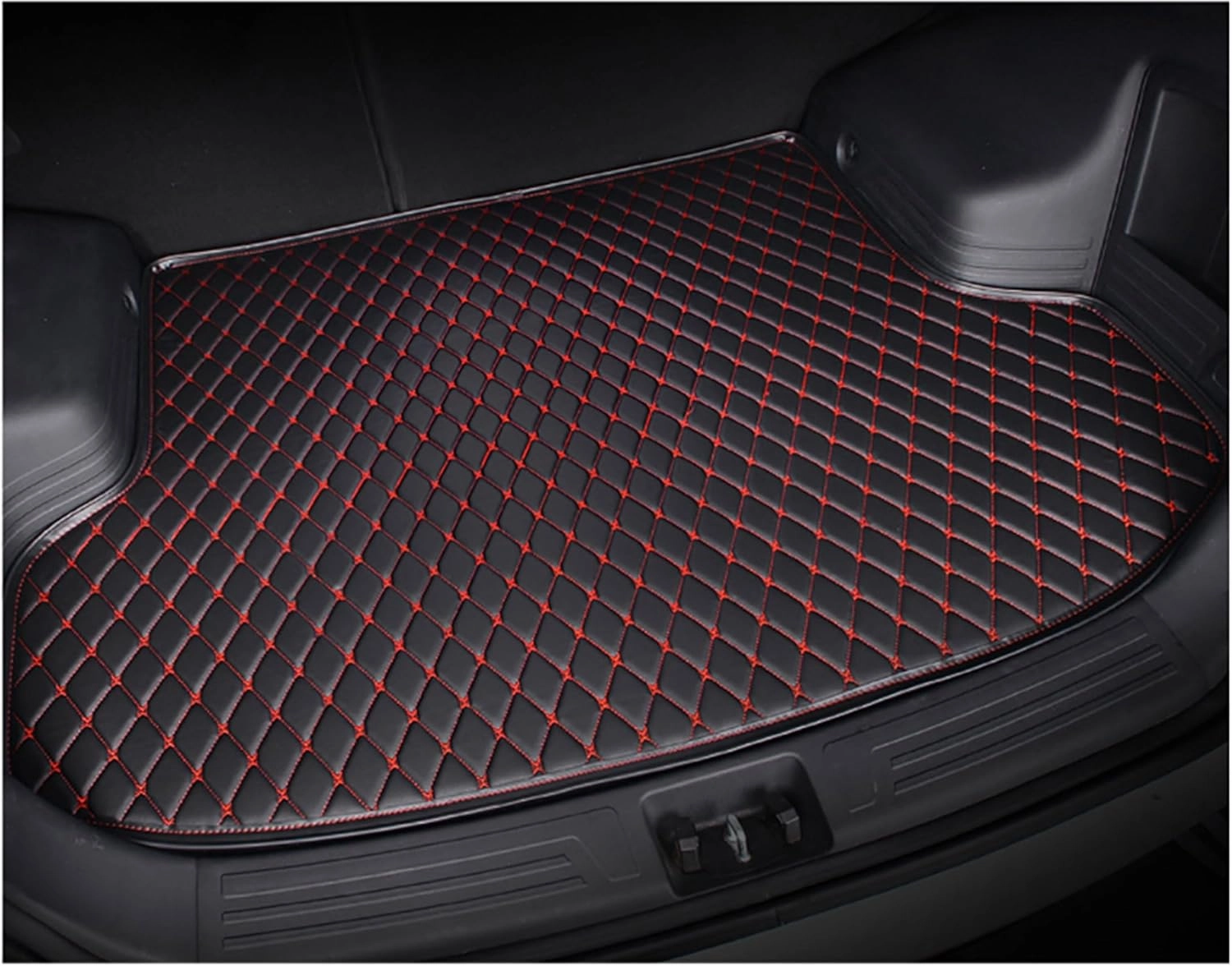 Car Trunk Mat for Genesis GV70 EV Pure Electric 2023 2024, All Weather Cargo Liners Protection Mat Leather Waterproof Car Accessories,Black-Red-LowSide