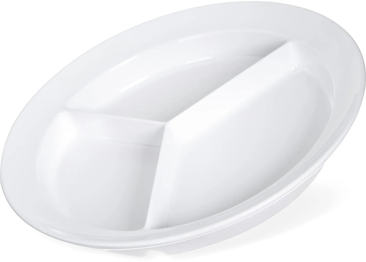 Carlisle FoodService Products Kingline Divided Plate Deep Compartment Plate with 3 Compartments for Home and Restaurant, Melamine, 8.75 Inches, White, (Pack of 12), Large