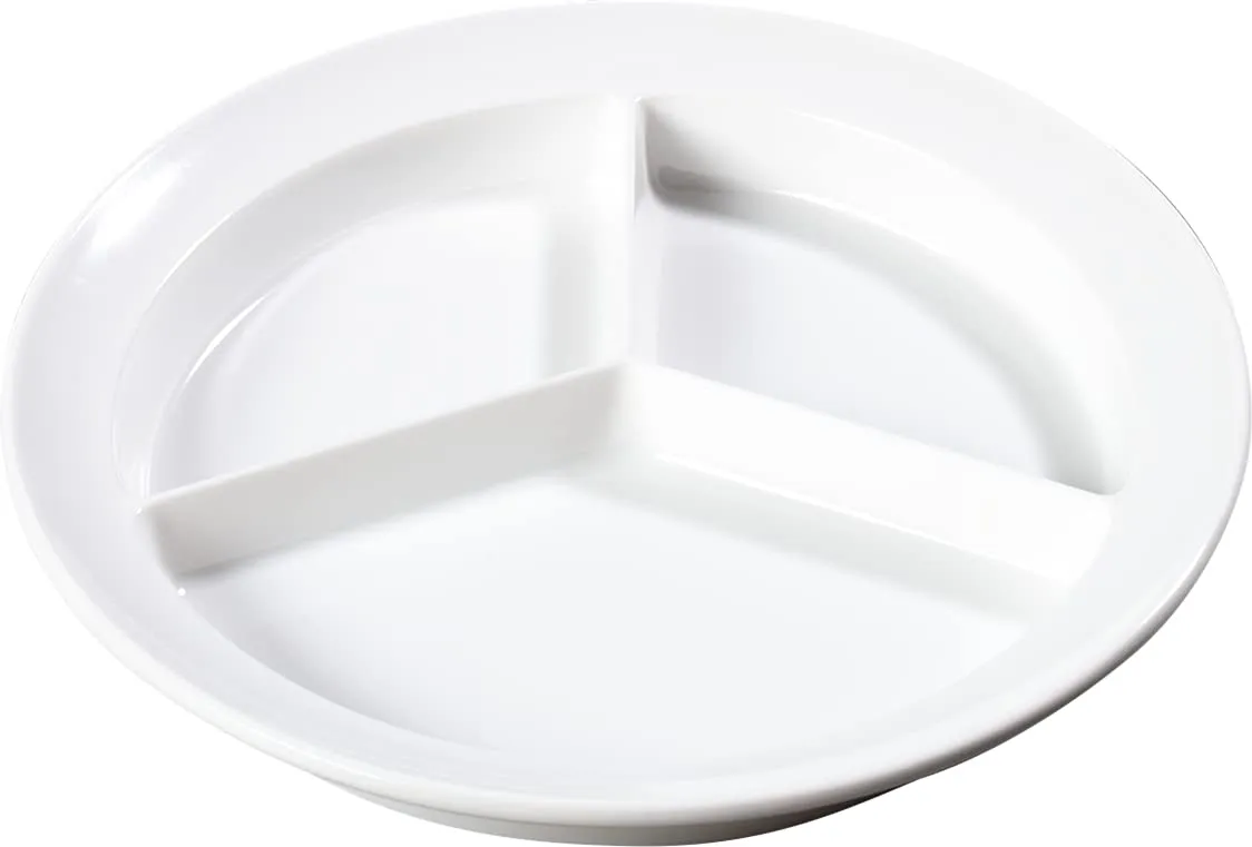 Carlisle FoodService Products Kingline Divided Plate Deep Compartment Plate with 3 Compartments for Home and Restaurant, Melamine, 8.75 Inches, White, (Pack of 12), Large