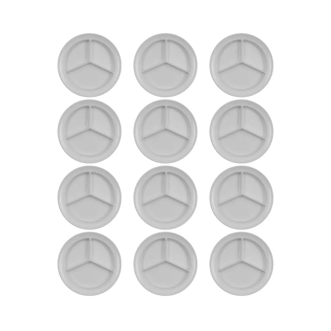 Carlisle FoodService Products Kingline Divided Plate Deep Compartment Plate with 3 Compartments for Home and Restaurant, Melamine, 8.75 Inches, White, (Pack of 12), Large