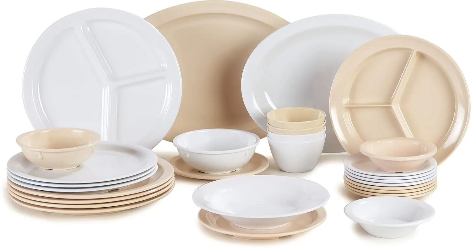 Carlisle FoodService Products Kingline Divided Plate Deep Compartment Plate with 3 Compartments for Home and Restaurant, Melamine, 8.75 Inches, White, (Pack of 12), Large
