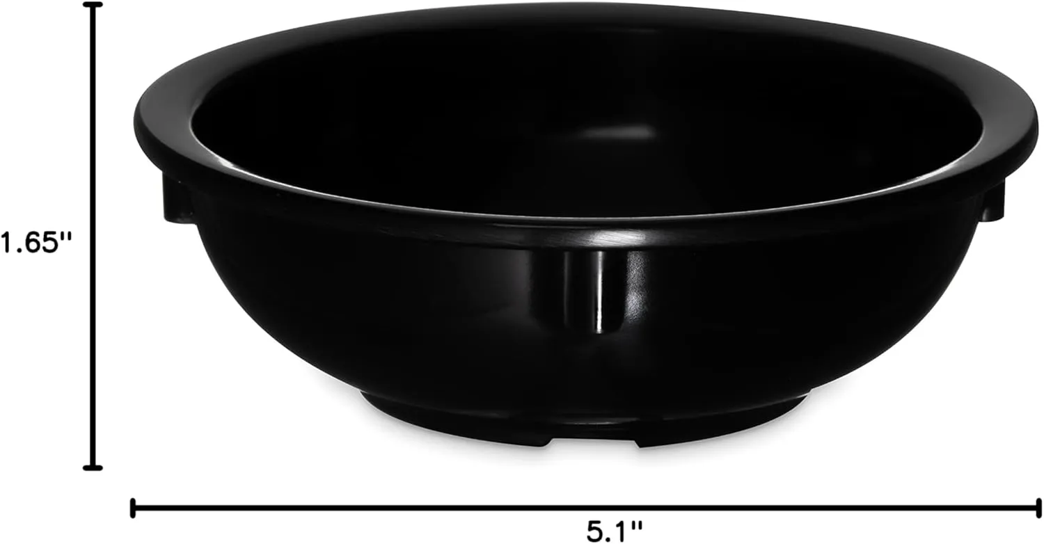 Carlisle FoodService Products Kingline Reusable Plastic Bowl Nappie Bowl for Home and Restaurant, Melamine, 10 Ounces, Black, (Pack of 48)