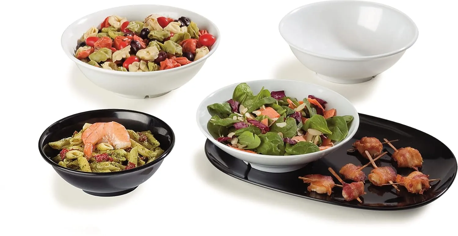 Carlisle FoodService Products Reusable Plastic Bowl Footed Bowl for Home and Restaurant, Melamine, 36 Ounces, White, (Pack of 12)