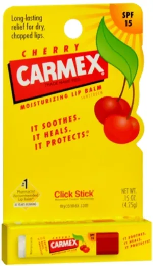 Carmex Click-Stick Moisturizing Lip Balm SPF 15 Cherry 0.15 oz (Pack of 7)