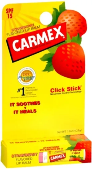 Carmex Click-Stick Moisturizing Lip Balm SPF 15 Strawberry 0.15 oz (Pack of 9)