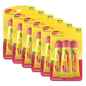 Carmex Daily Care Moisturizing Lip Balm with SPF 15, Strawberry Lip Balm Tubes, 0.35 OZ Each - 3 Count (Pack of 6)
