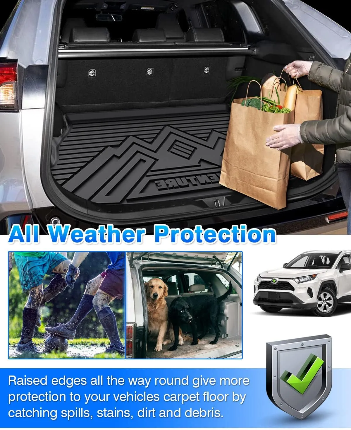 Cartist Cargo Liner Custom Fit for 2019-2024 2025 Toyota RAV4 All Weather Trunk Mat Rear Cargo Liner Back TPE Black (Fit for All Models)
