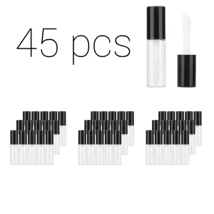 Case of 45 packs, Empty Plastic Clear Lip Gloss Tubes Lip Balm Bottle Container Black Transparent 1.2ML Makeup Tool for Women (45 pcs, Black)