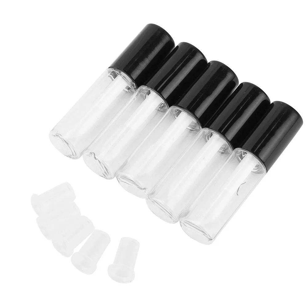 Case of 45 packs, Empty Plastic Clear Lip Gloss Tubes Lip Balm Bottle Container Black Transparent 1.2ML Makeup Tool for Women (45 pcs, Black)
