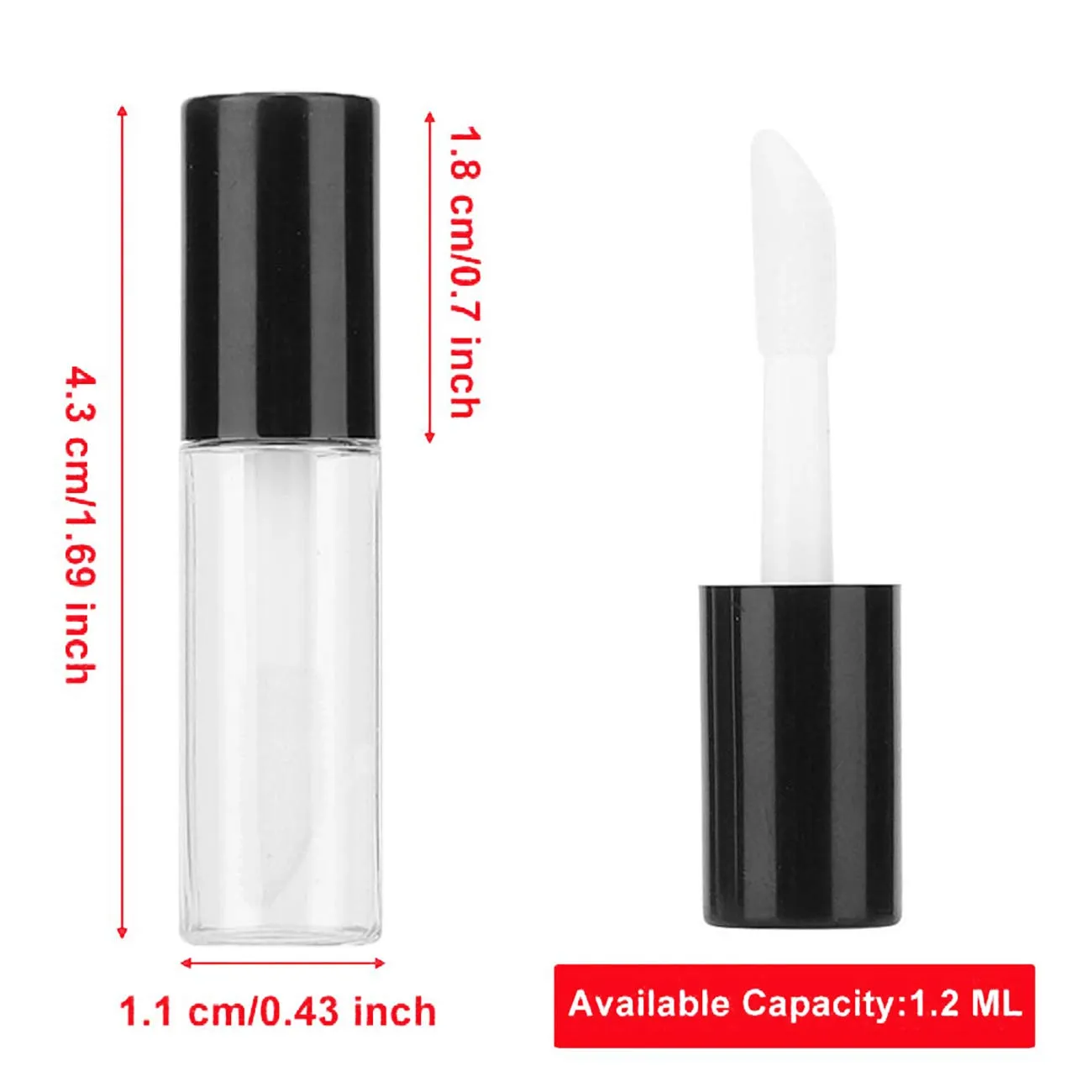 Case of 45 packs, Empty Plastic Clear Lip Gloss Tubes Lip Balm Bottle Container Black Transparent 1.2ML Makeup Tool for Women (45 pcs, Black)