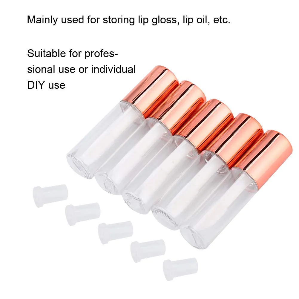 Case of 45 packs, Empty Plastic Clear Lip Gloss Tubes Lip Balm Bottle Container Rose Gold Transparent 1.2ML Makeup Tool for Women (45 pcs, Rose Gold)