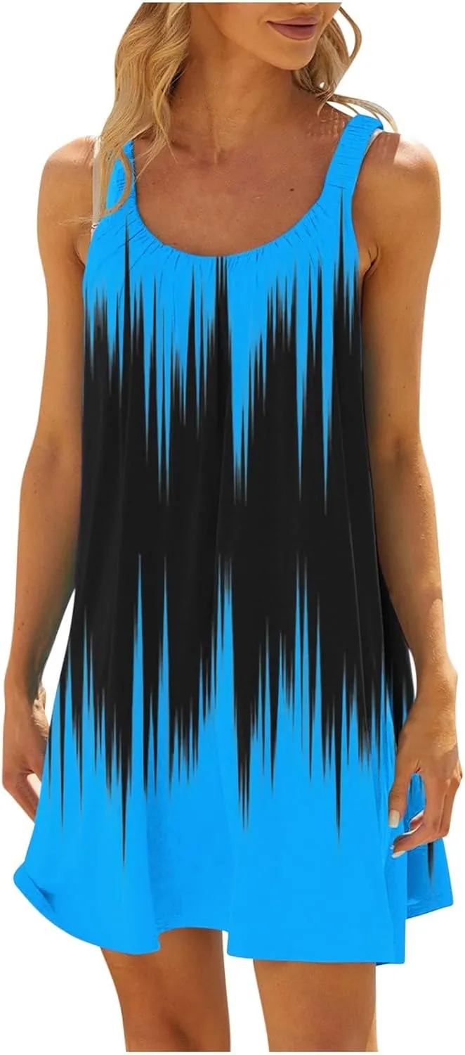 Casual Dresses for Women Halter Strap Sleeveless Gradient Maxi Tank Dresses Summer Hawaiian Vacation Mini Dress