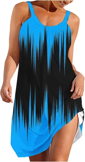 Casual Dresses for Women Halter Strap Sleeveless Gradient Maxi Tank Dresses Summer Hawaiian Vacation Mini Dress