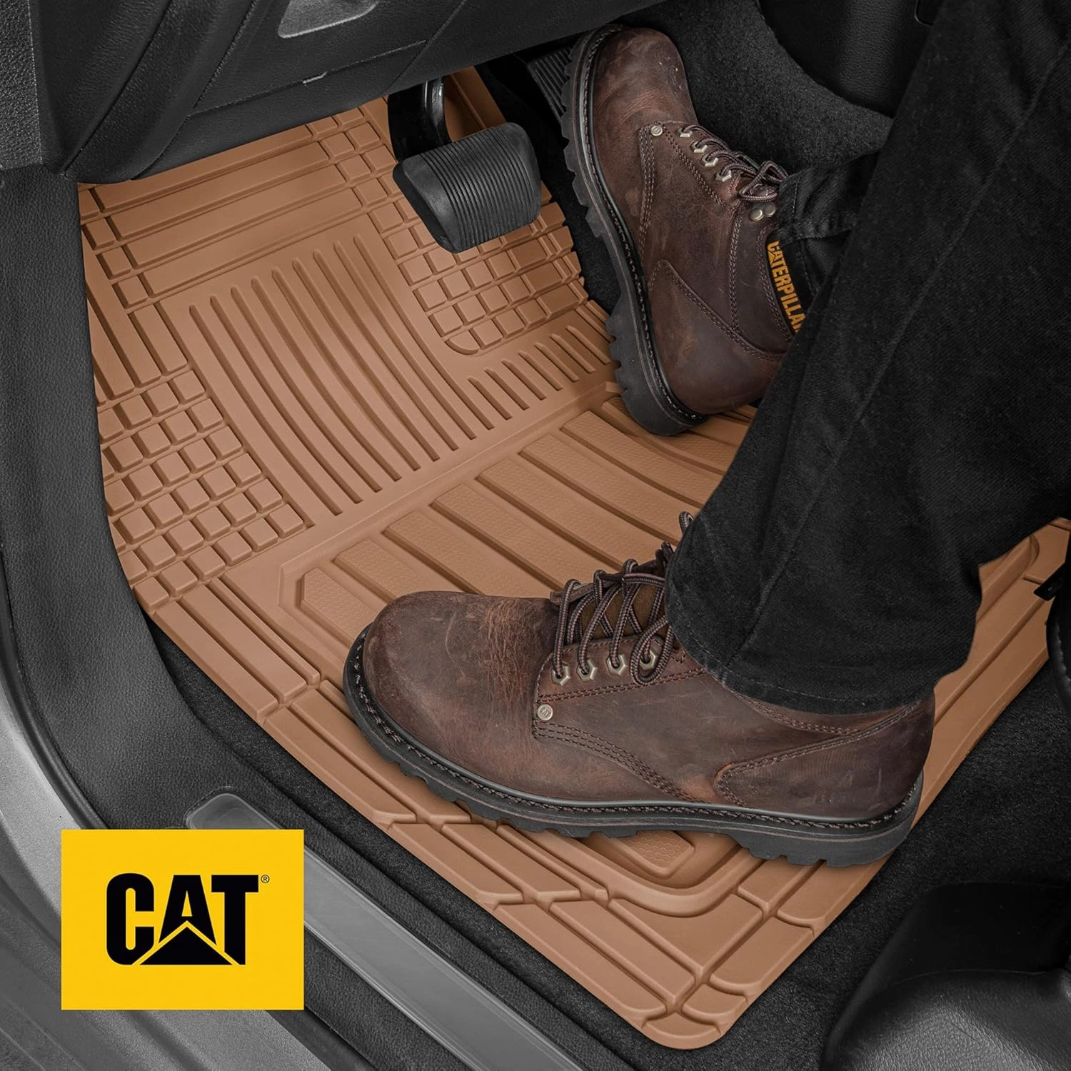 Cat® ToughLiner™ Beige Car Floor Mats - Heavy Duty Trim to Fit Floor Mats for Trucks - All-Weather Truck Accessories & Odorless Rubber Automotive Floor Mats - Car Mats & SUV Floor Liners for Car