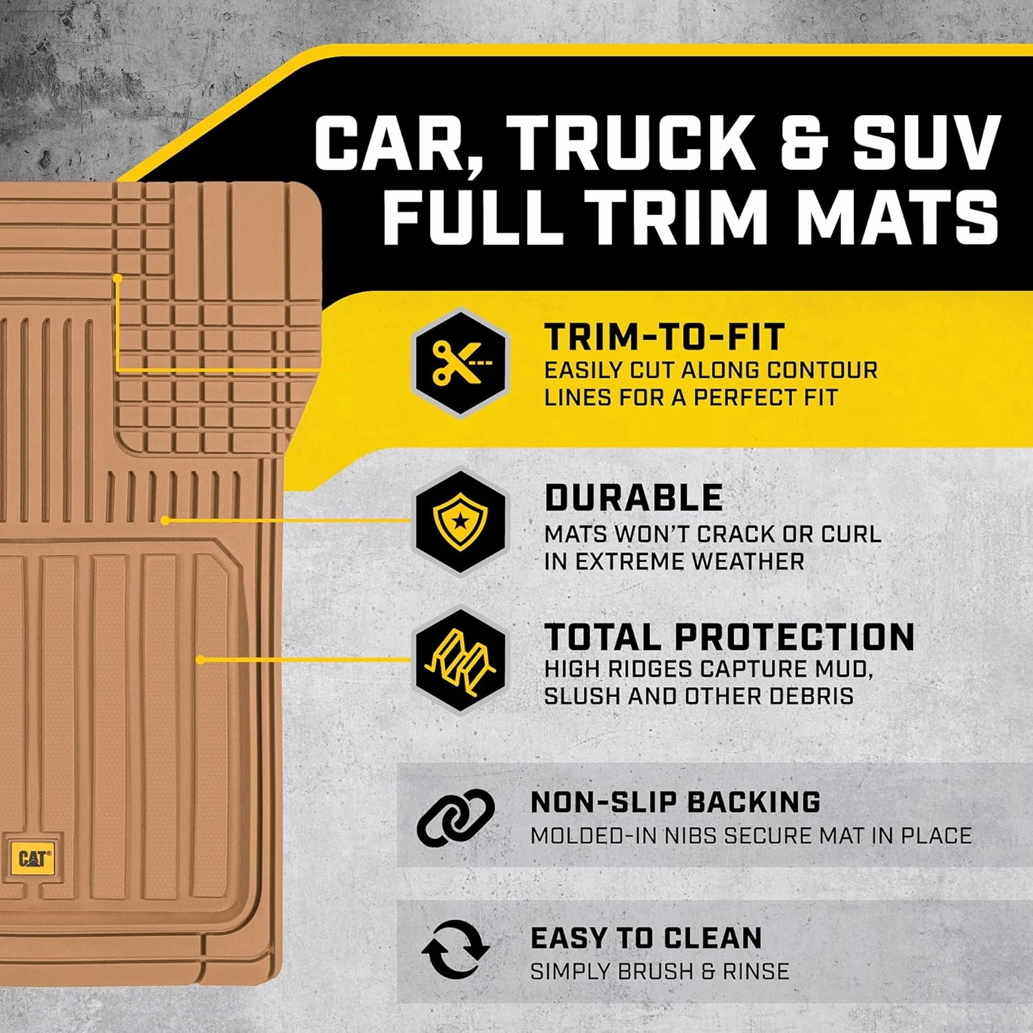 Cat® ToughLiner™ Beige Car Floor Mats - Heavy Duty Trim to Fit Floor Mats for Trucks - All-Weather Truck Accessories & Odorless Rubber Automotive Floor Mats - Car Mats & SUV Floor Liners for Car