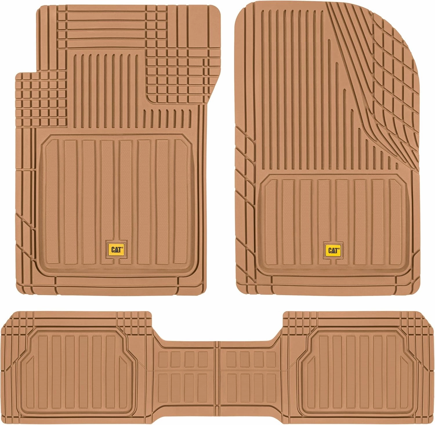 Cat® ToughLiner™ Beige Car Floor Mats - Heavy Duty Trim to Fit Floor Mats for Trucks - All-Weather Truck Accessories & Odorless Rubber Automotive Floor Mats - Car Mats & SUV Floor Liners for Car