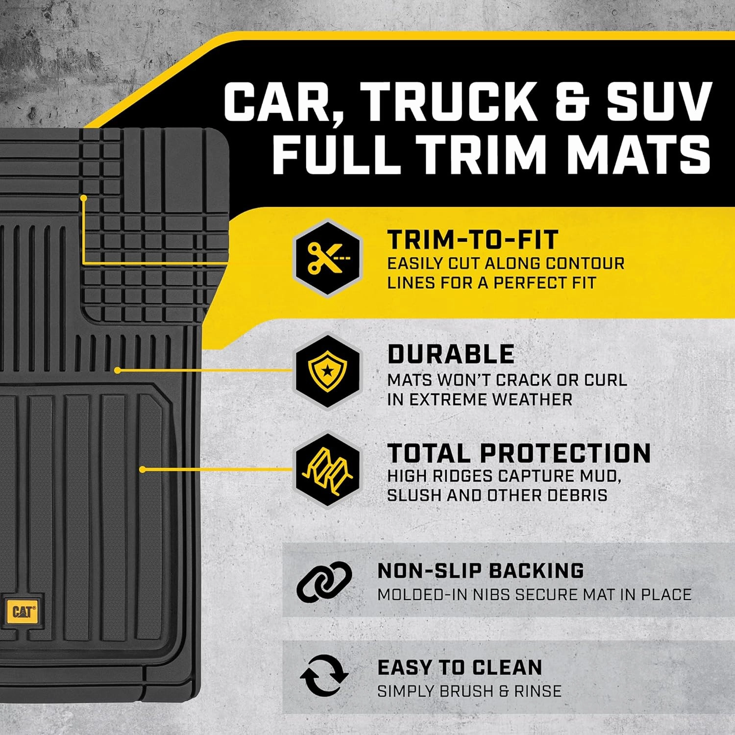 Cat® ToughLiner™ Black Car Floor Mats - Heavy Duty Trim to Fit Floor Mats for Trucks - All-Weather Truck Accessories & Odorless Rubber Automotive Floor Mats - Car Mats & SUV Floor Liners for Car