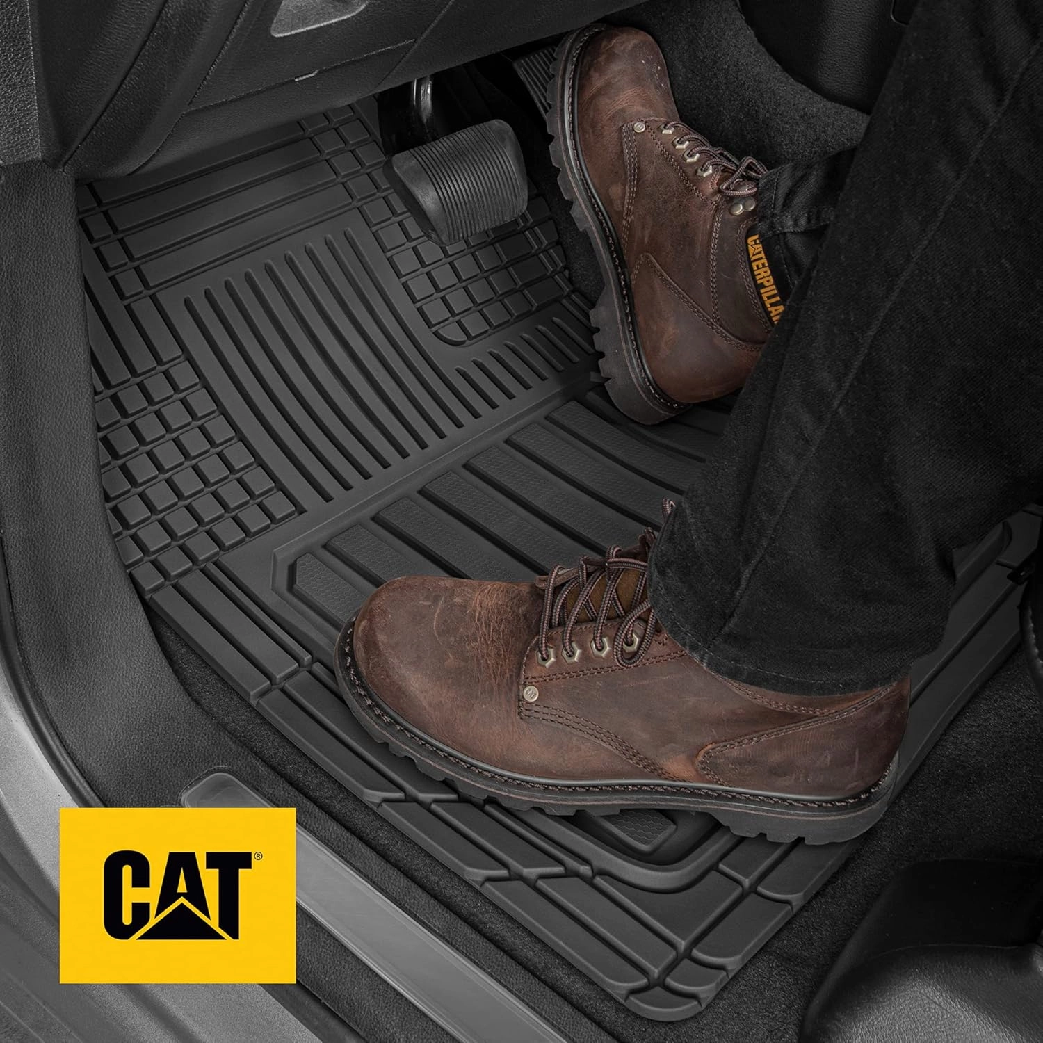 Cat® ToughLiner™ Black Car Floor Mats - Heavy Duty Trim to Fit Floor Mats for Trucks - All-Weather Truck Accessories & Odorless Rubber Automotive Floor Mats - Car Mats & SUV Floor Liners for Car