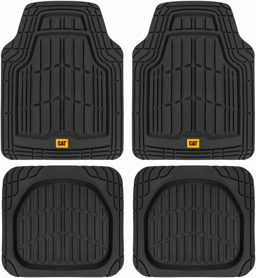 CAT® ToughRide™ Heavy-Duty 4 Piece Black Floor Mats for Cars - Trim to Fit All-Weather Rubber Car Mats Full Set - Truck Mats & Car Floor Mats - Interior Accessories for SUVs & Car Rug Protection