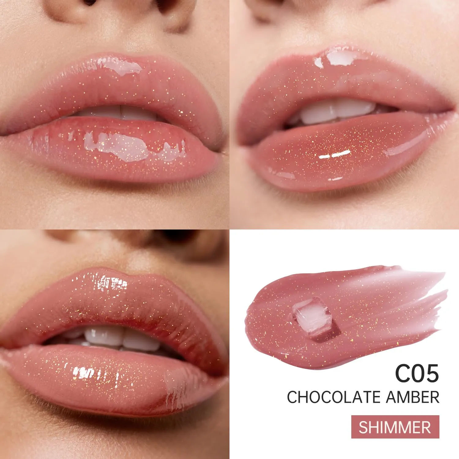 CATKIN Lip Plumper Gloss, Tinted Lip Serum with Hyaluronic Acid & Jojoba Oil, Non-sticky Volumizing Hydrating Formula for a High Shine Maximum 3D Look, Plump & Soft Lips 0.12 Fl Oz-C05 Chocolate Amber