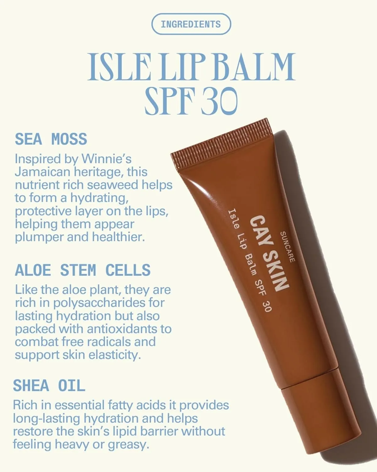 Cay Skin Isle Lip Balm SPF 30 – High Shine, Hydrating, Non-Sticky Lip Gloss in Vanilla Brown Sugar Flavor – Formulated with Natural Ingredients for All Skin Tones – Clear