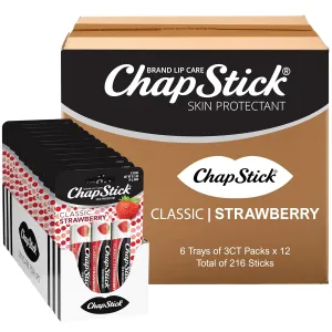 ChapStick Bulk Lip Balm Classic Strawberry, Lip Care Tubes, 0.45 oz, 216 ct case