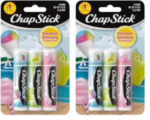 ChapStick Lip Care Set, Vacation Getaway Collection 6-Pack – Snow Cone, Limeade, Cotton Candy Lip Balm, 0.15 Oz Ea
