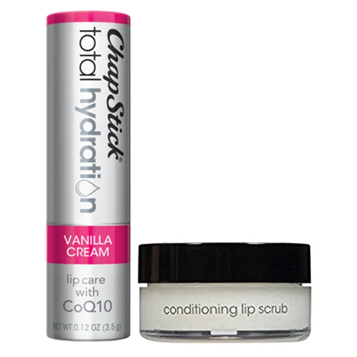 ChapStick Total Hydration Vanilla Cream Moisturizing Lip Balm and Fresh Peppermint Conditioning Lip Scrub Beauty Pack, Lip Care - 0.12 Oz Lip Balm Tube, 0.27 Oz Lip Scrub