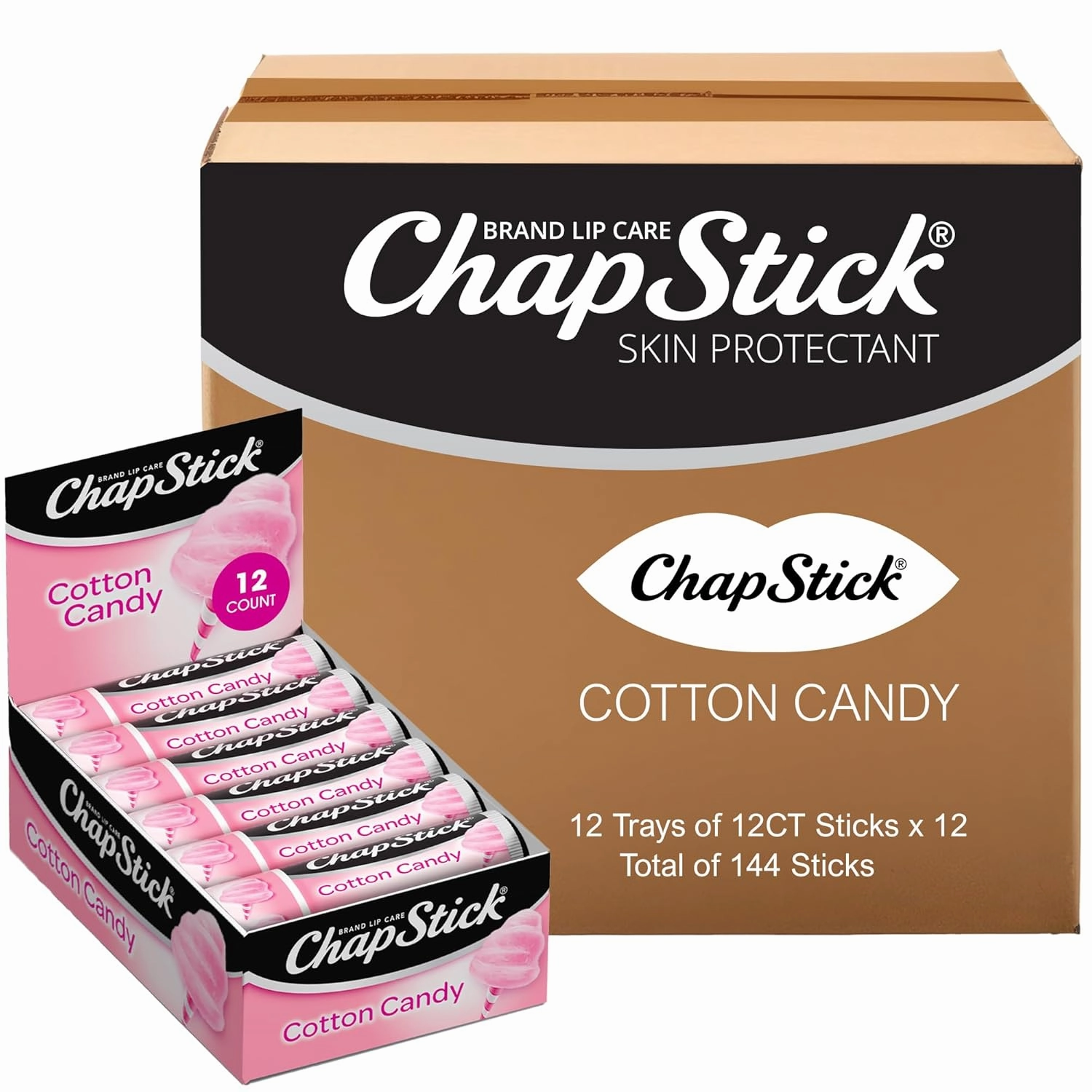 ChapStick Bulk Lip Balm, Cotton Candy 144-Count – Lip Moisturizer for Dry Lips, 0.15 Oz Ea