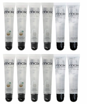 Cherimoya (12Pack) MAX Makeup Lip Polish Coconut Oil Clear Gloss (4Original 4Coconut 4Honey)
