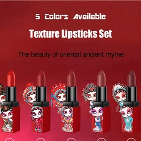 Chinese Peking Opera Lipsticks Set, Matte Retro Red Velvet Long Lasting Silky Moisturizing Waterproof Lip Stick High Impact Lipcolor Makeup for Women Beauty of the Orient with Gift Box