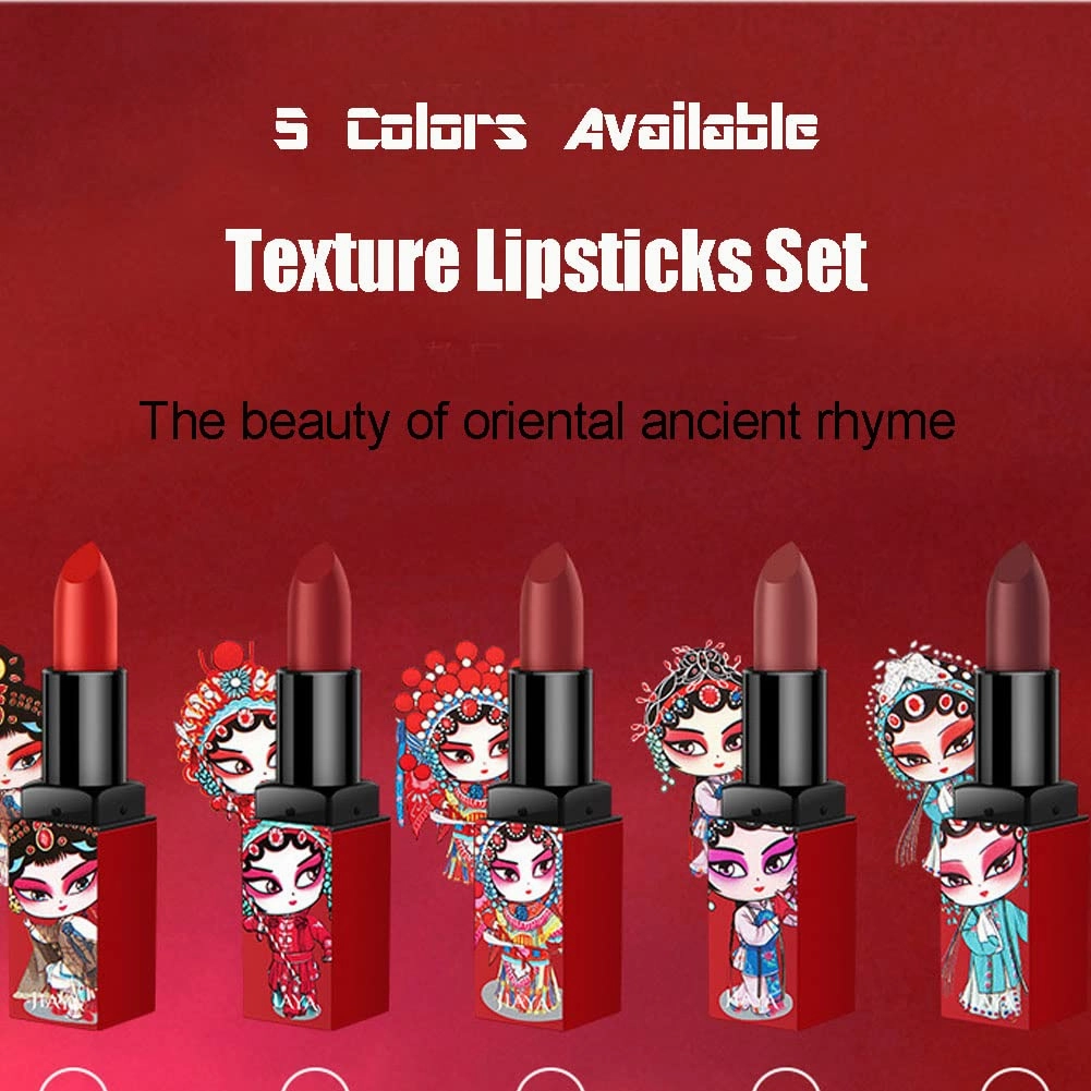 Chinese Peking Opera Lipsticks Set, Matte Retro Red Velvet Long Lasting Silky Moisturizing Waterproof Lip Stick High Impact Lipcolor Makeup for Women Beauty of the Orient with Gift Box
