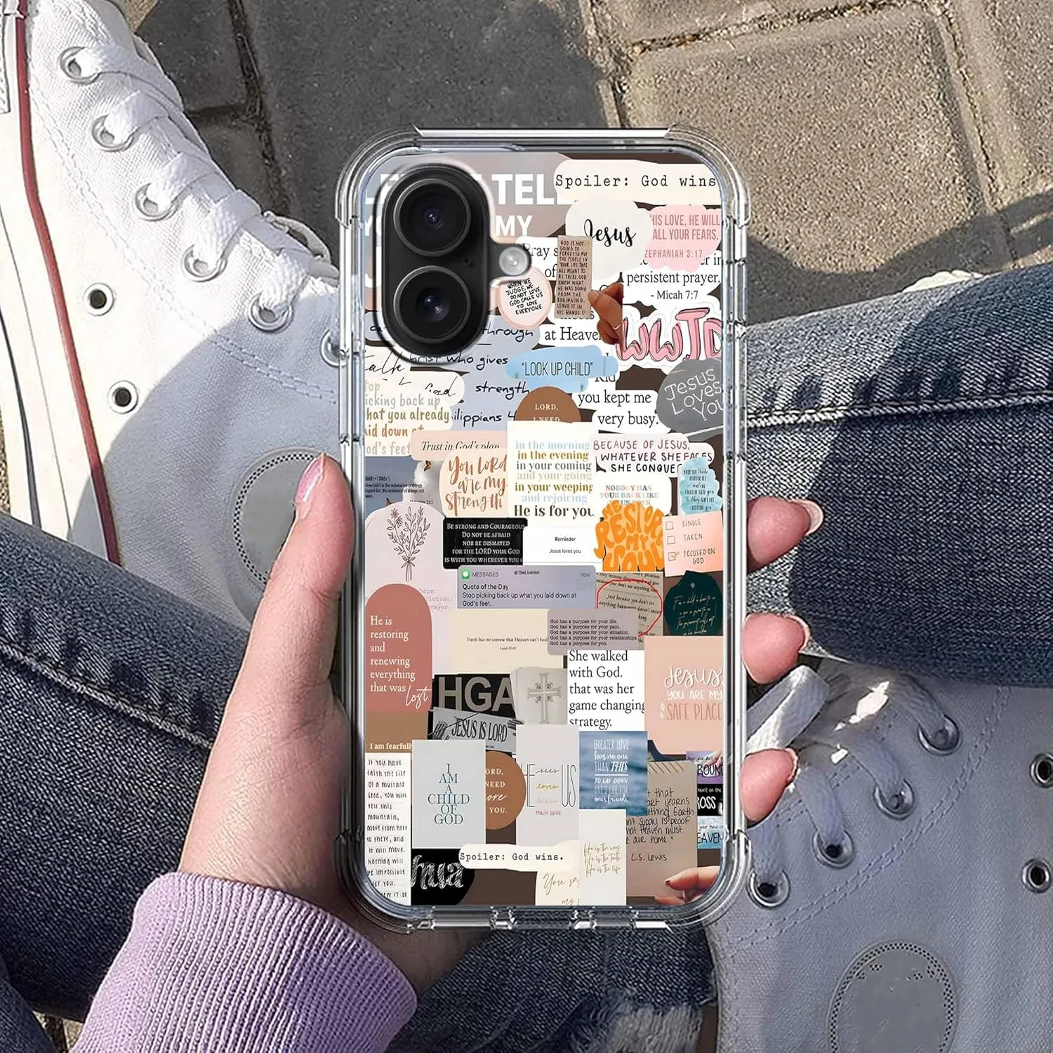 Christian Bible Verse Case for iPhone 16 Plus,Jesus Quote Collage,Soft TPU Full Cover Case for iPhone 16 Plus