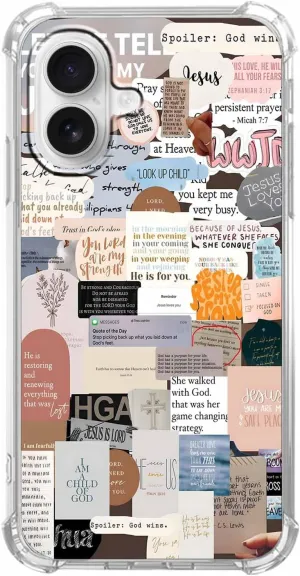 Christian Bible Verse Case for iPhone 16 Plus,Jesus Quote Collage,Soft TPU Full Cover Case for iPhone 16 Plus