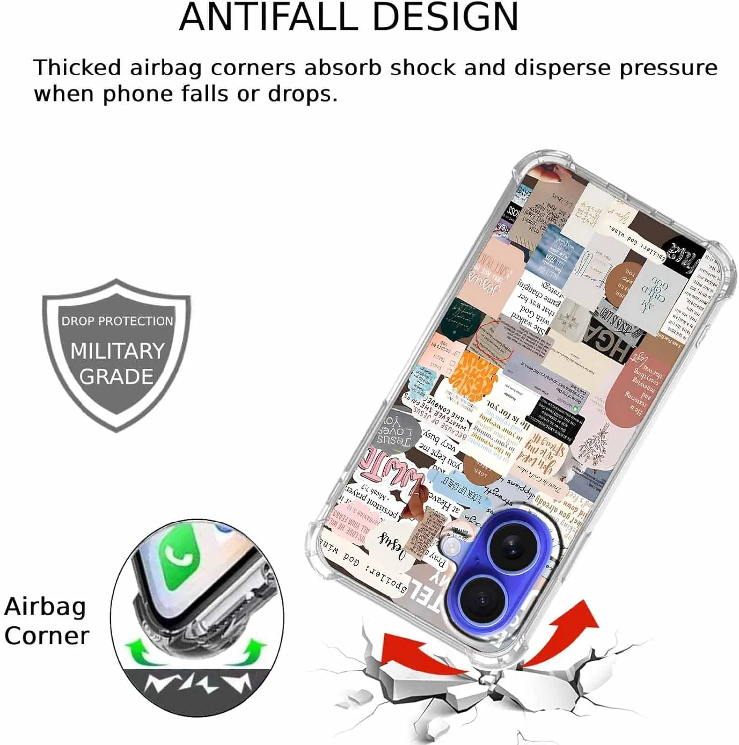 Christian Bible Verse Case for iPhone 16 Plus,Jesus Quote Collage,Soft TPU Full Cover Case for iPhone 16 Plus