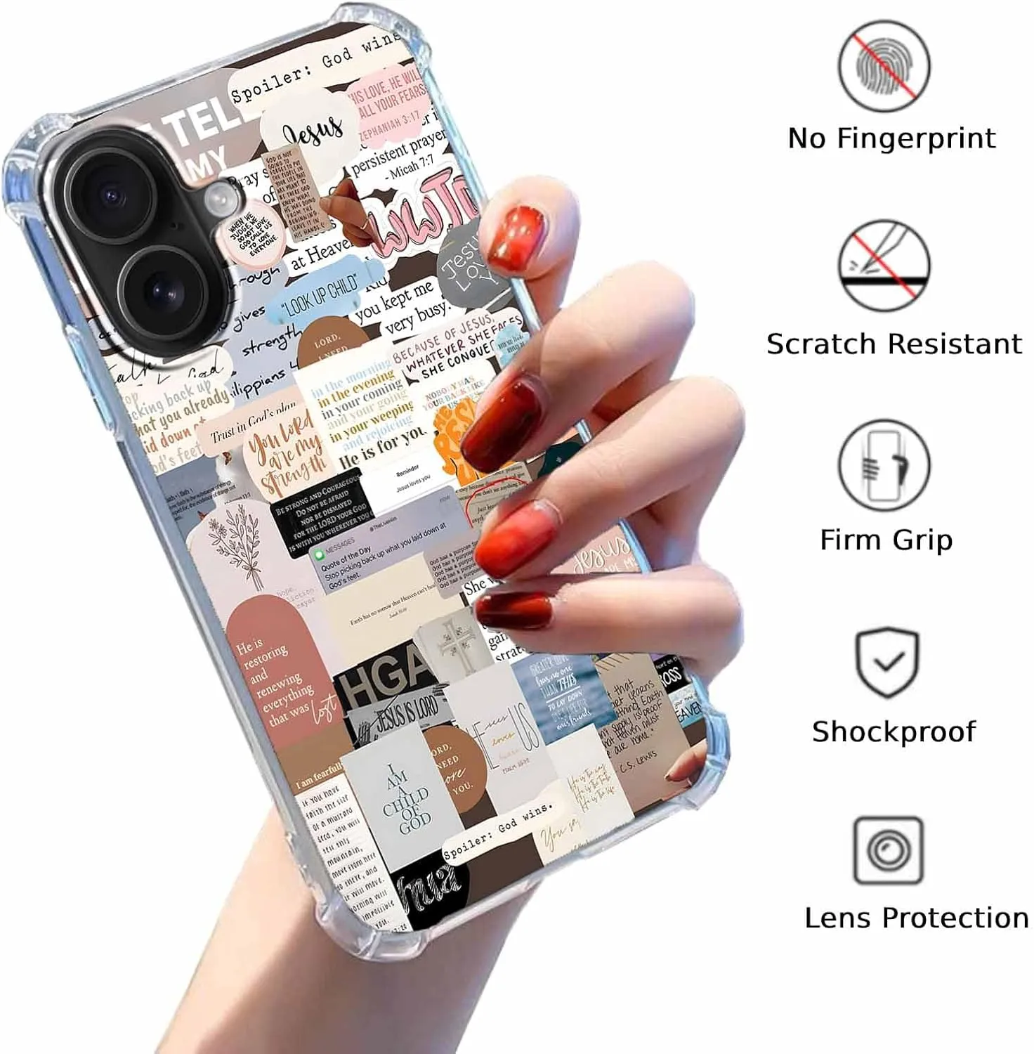 Christian Bible Verse Case for iPhone 16 Plus,Jesus Quote Collage,Soft TPU Full Cover Case for iPhone 16 Plus