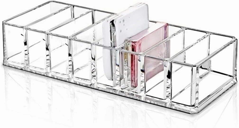 Clear Acrylic Makeup Brushes Organizer, 8 Slot Cosmetic Holder for Brushes, Lipsticks, Eyeliners, and Jewelry - Desktop Vanity Storage, 21.8x9x4.4cm