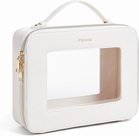 Clear Makeup Bag Portable Travel Cosmetic Bags Multipurpose Clear Makeup Bags with Handle Transparent Toiletry Bag Make Up Bag Organizer for Women Traveling Car Essentials,Large,Beige