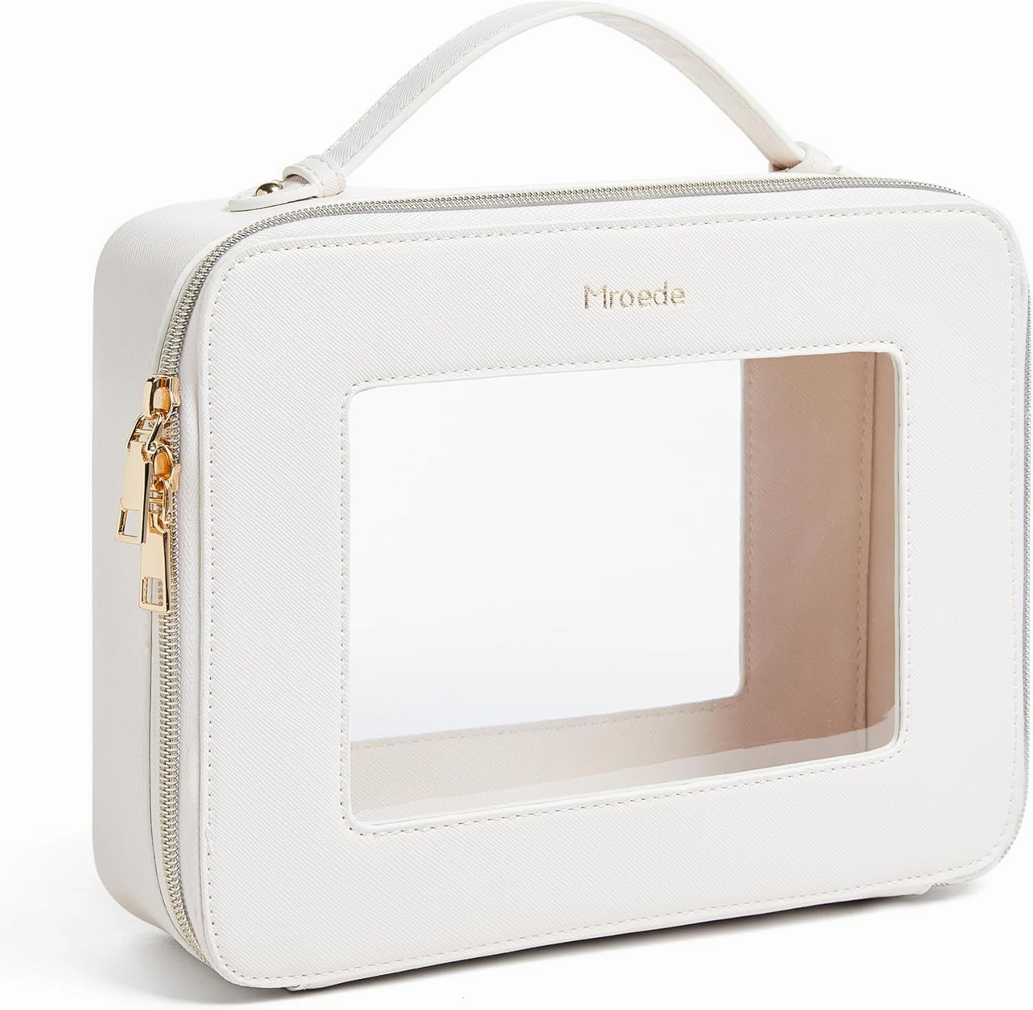 Clear Makeup Bag Portable Travel Cosmetic Bags Multipurpose Clear Makeup Bags with Handle Transparent Toiletry Bag Make Up Bag Organizer for Women Traveling Car Essentials,Large,Beige
