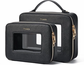 Clear Makeup Bag Set 2 Pcs Travel Cosmetic Bag Portable Clear Makeup Bags with zipper Multipurpose Toiletry Bag Transparent Make Up Bag Organizer for Women Traveling Car Essentials,Black