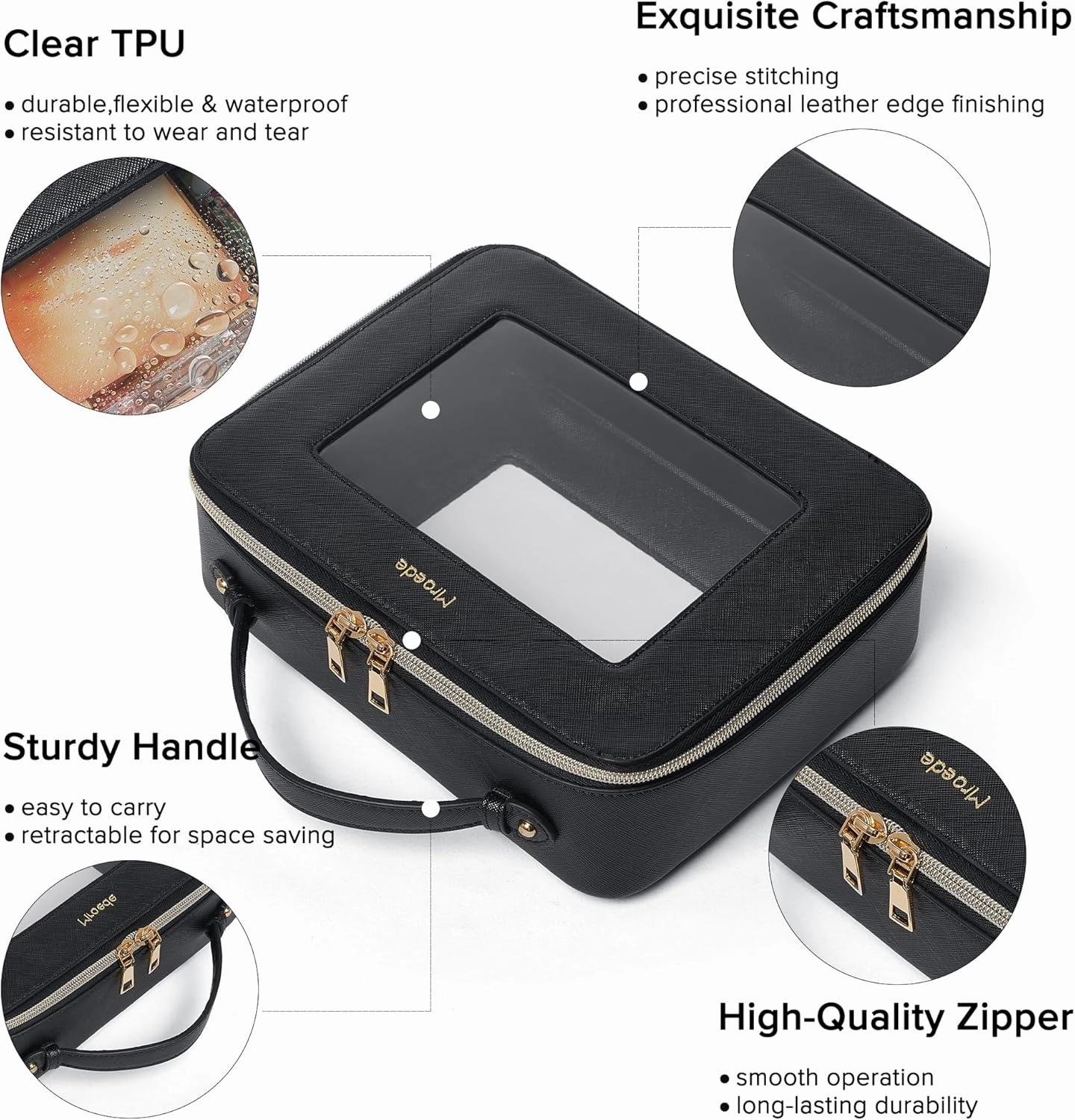 Clear Makeup Bag Set 2 Pcs Travel Cosmetic Bag Portable Clear Makeup Bags with zipper Multipurpose Toiletry Bag Transparent Make Up Bag Organizer for Women Traveling Car Essentials,Black