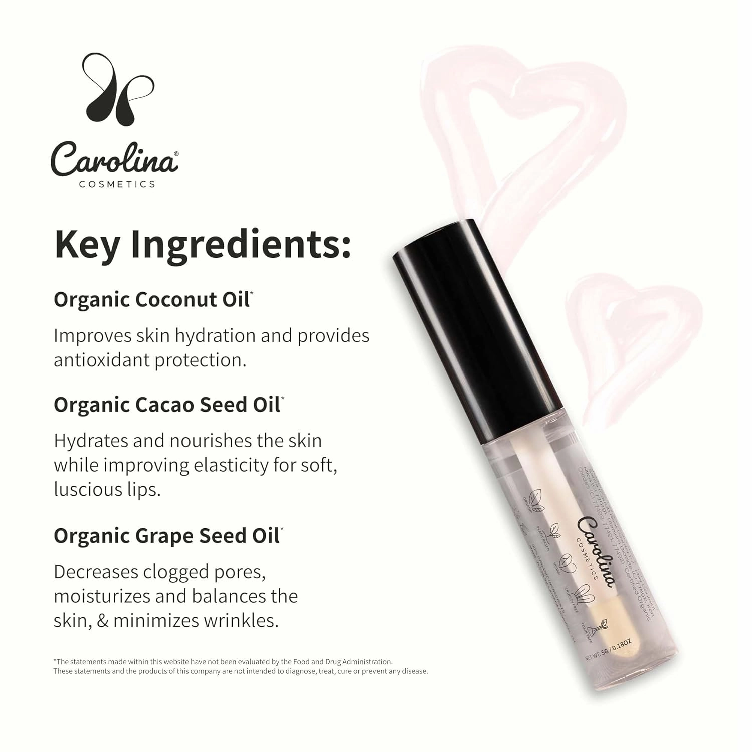 Clear Quartz Lip Gloss with Sunflower Seed Oil - Hydrating, Vegan, Non-Sticky - With Cacao & Grape Seed Oils - 5g/0.18oz